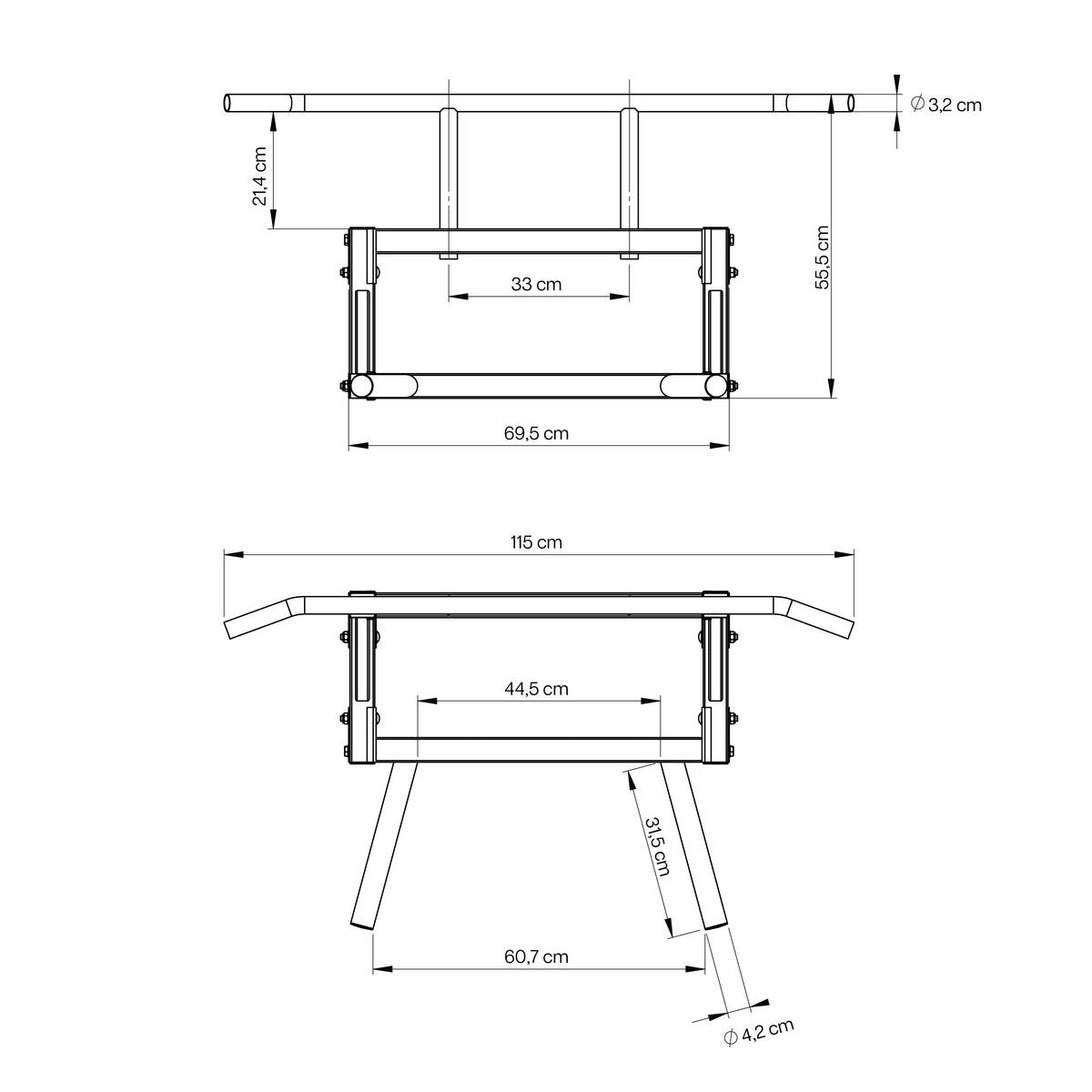 Wall mounted pull up bar dimension
