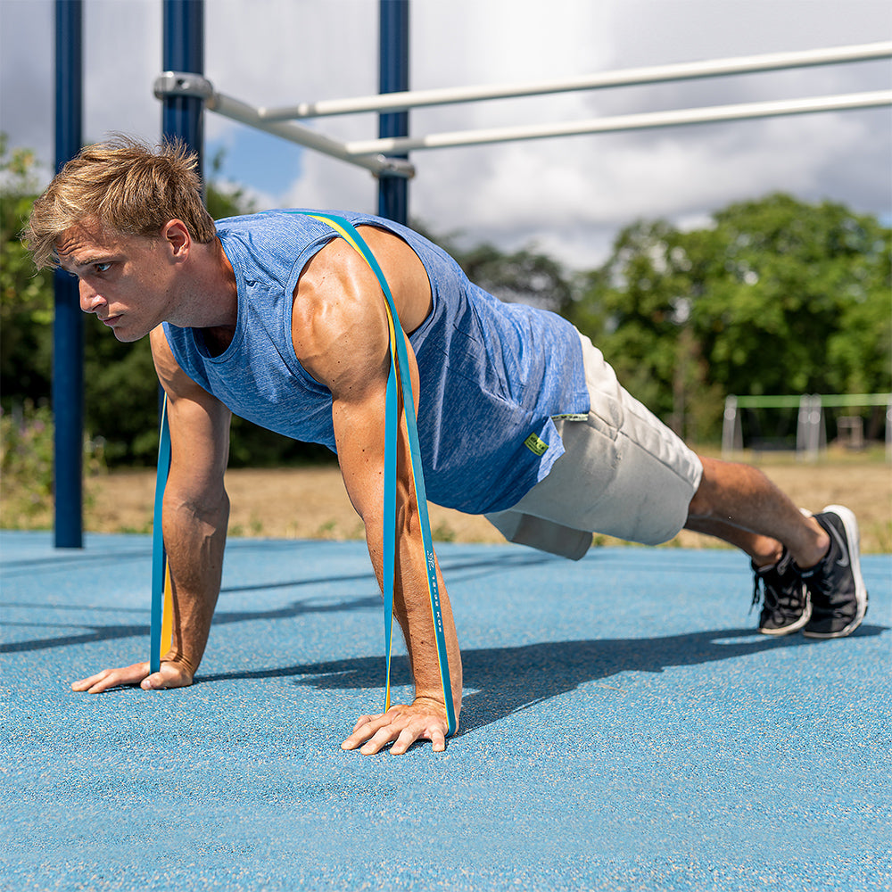 Pack Gymnastikmatte + 3 Bänder + Liegestützgriffe