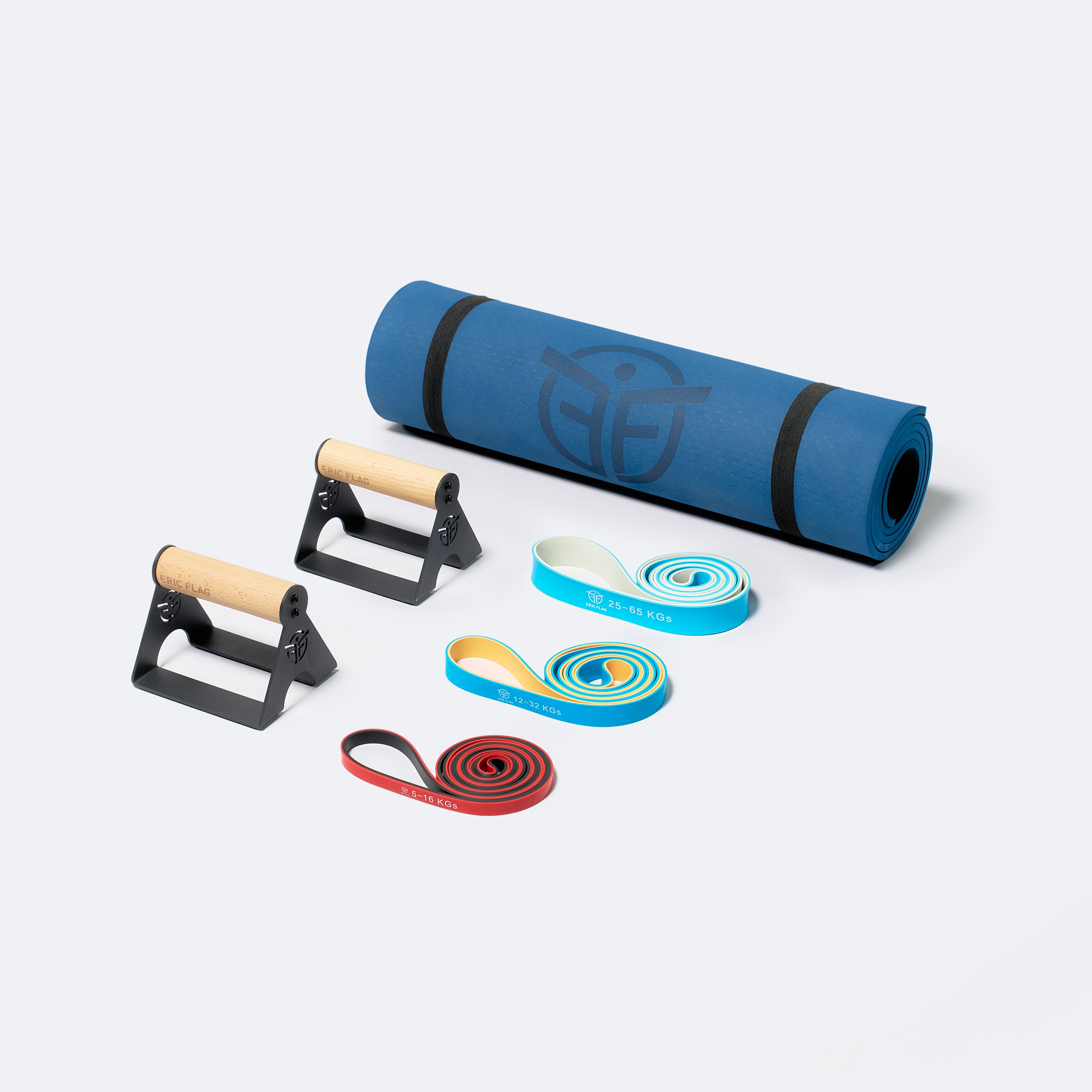 Pack Gym Mat + 3 Elastic Bands + Push up Bars